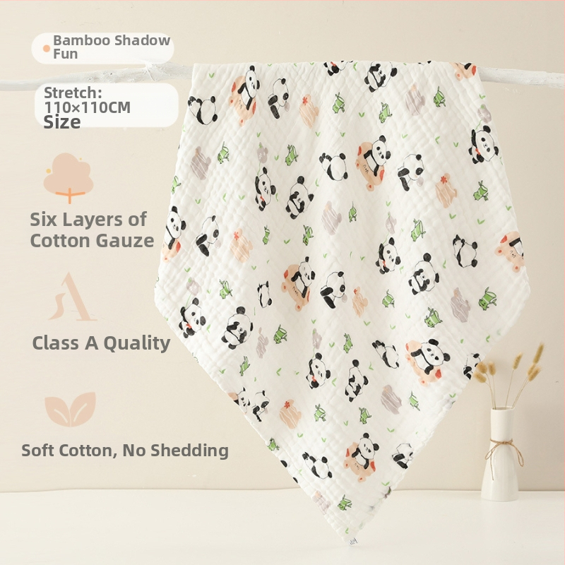 Šešių sluoksnių medvilninė marle kūdikių vonios rankšluostis, sugeriantis, su ranka nupieštu raštu, Klasė A