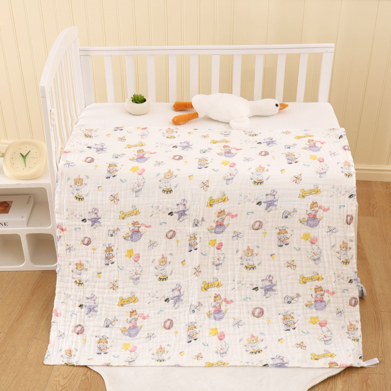 Šešių sluoksnių medvilninė marle kūdikių vonios rankšluostis, sugeriantis, su ranka nupieštu raštu, Klasė A