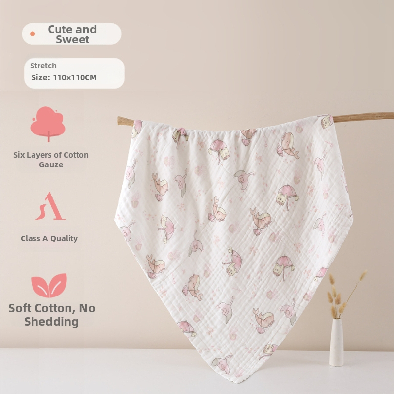 Šešių sluoksnių medvilninė marle kūdikių vonios rankšluostis, sugeriantis, su ranka nupieštu raštu, Klasė A