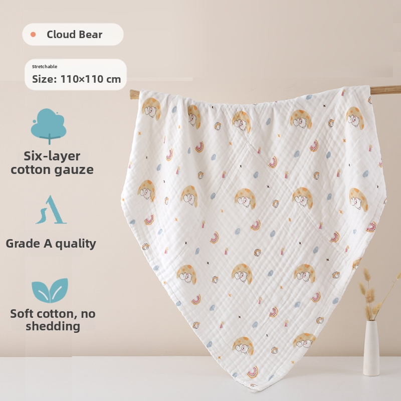 Šešių sluoksnių medvilninė marle kūdikių vonios rankšluostis, sugeriantis, su ranka nupieštu raštu, Klasė A