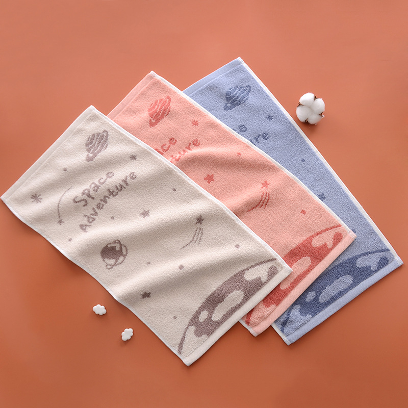 Vaikiškas rankšluostis iš 100% medvilnės, džakardinė audinys, 32s siūlai, 50–80 g, kūdikiui, karikatūros raštas, pritaikomas