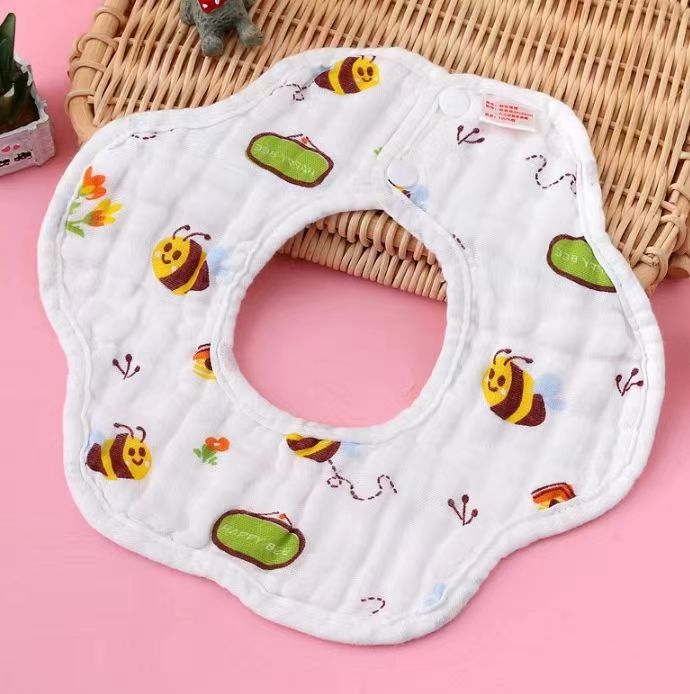 Kūdikių trikampis kaklui iš 100% medvilnės, šešių sluoksnių bubble gauze audinys, tinka naujagimiams, su piešiniais ir gėlėmis, sugest drėgmę, kvėpuojantis