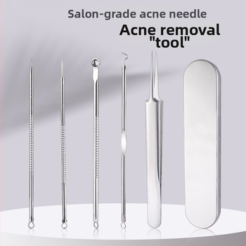 Izilin nerūdijančio plieno spuogų adatos rinkinys, 5 vnt., dėžutėje, dviejų galų