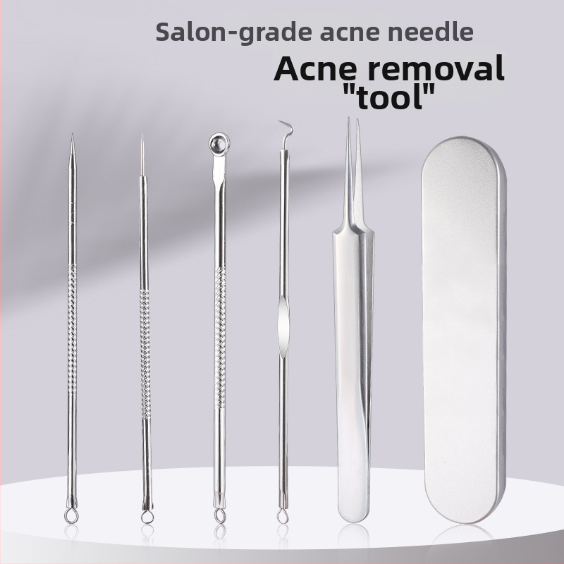 Izilin nerūdijančio plieno spuogų adatos rinkinys, 5 vnt., dėžutėje, dviejų galų