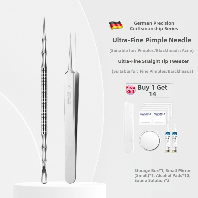 Spuogų adatos ir inkštirų šalinimo rinkinys, itin aštri No. 5 galvutė, nerūdijantis plienas