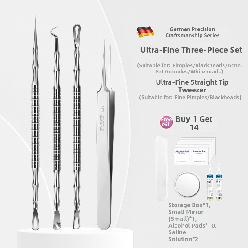 Spuogų adatos ir inkštirų šalinimo rinkinys, itin aštri No. 5 galvutė, nerūdijantis plienas