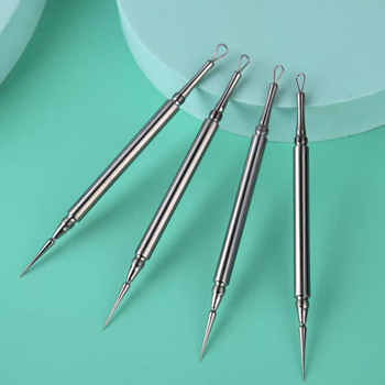 Nešiojama dviejų galvučių akne adata iš cinko lydinio — ultra aštri, ultra plona, skirta juodoms dėmėms ir spuogams