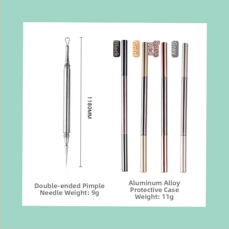 Nešiojama dviejų galvučių akne adata iš cinko lydinio — ultra aštri, ultra plona, skirta juodoms dėmėms ir spuogams