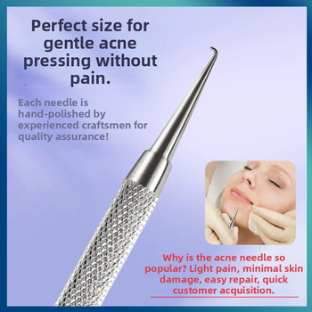Išlenkta aknės adata – nerūdijančio plieno, ištraukimo įrankis juodoms dėmėms