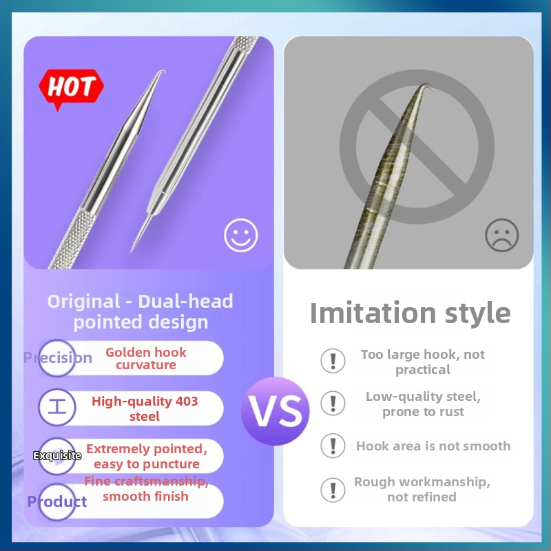 Kõverdatud konks akne nõel – roostevabast terasest, mustade punktide eemaldamise tööriist