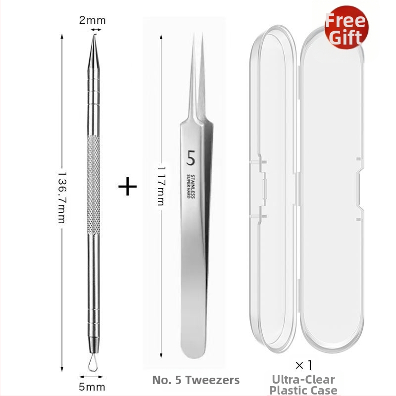 Išlenkta aknės adata – nerūdijančio plieno, ištraukimo įrankis juodoms dėmėms