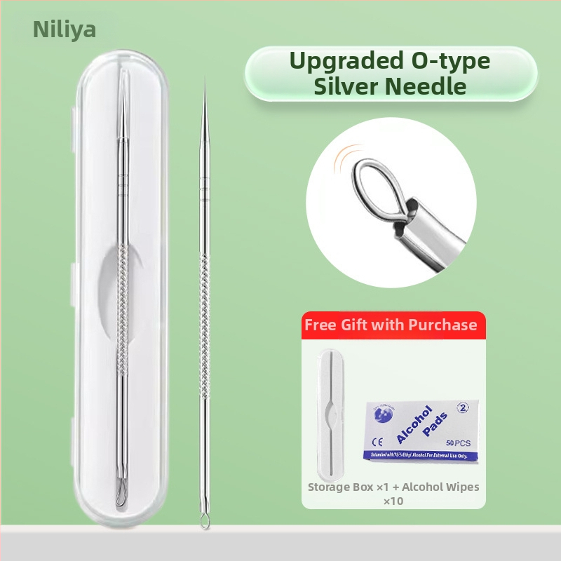 Profesionalus spuogų adatų rinkinys su ultra aštriais plonais adata ir juodųjų taškų šalinimo antgaliais, nerūdijantis plienas – Nilia