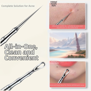 Dviejų galų nerūdijančio plieno spuogų adata — ypač aštrus valymo įrankis juodoms dėmėms ir spuogams šalinti, šveičiamasis ir išėmimo įrankis