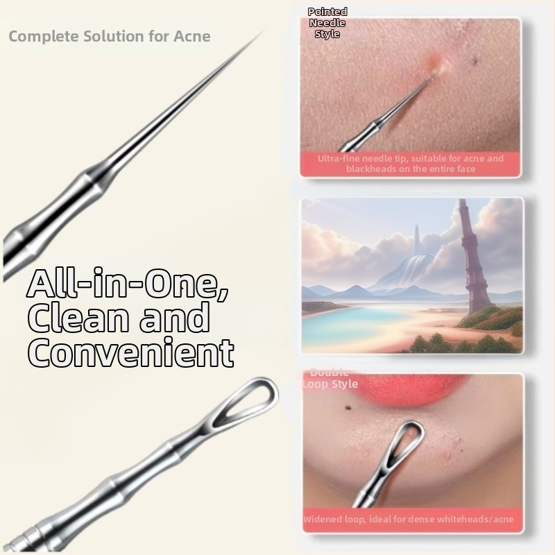 Dviejų galų nerūdijančio plieno spuogų adata — ypač aštrus valymo įrankis juodoms dėmėms ir spuogams šalinti, šveičiamasis ir išėmimo įrankis