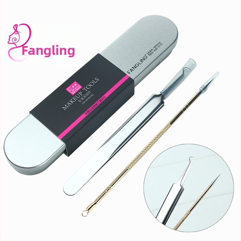 Fangling age roostevabast terasest akne tööriistade komplekt, 2-osaline, metallkarbis