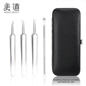 Spuogų įrankių rinkinys: spuogų klipsas ir adata, nerūdijančio plieno, elektroplatinė danga, keturių dalių rinkinys, tinka visiems odos tipams