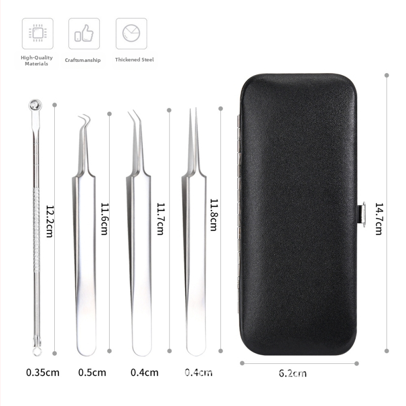 Akne tööriistade komplekt: akne klips ja akne nõel, roostevaba teras, elektroplaaditud viimistlus, neljaosalise komplekti, sobib kõikidele nahatüüpidele