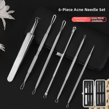 6 dalių nerūdijančio plieno spuogų adatų rinkinys juodų spuogų šalinimui