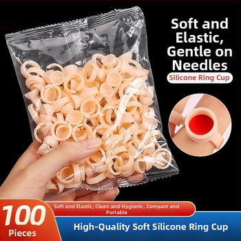 Ühekordsed silikoonist rõngakausid poolpüsiva tätoveeringu jaoks, komplekt 100 tk., 75 g pakendis