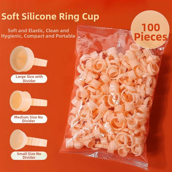 Ühekordsed silikoonist rõngakausid poolpüsiva tätoveeringu jaoks, komplekt 100 tk., 75 g pakendis