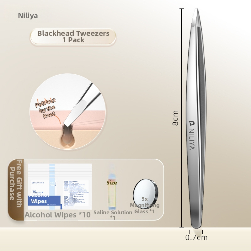 Nilia juodųjų inkliuzų žnyplės – aukšta precizija, nerūdijantis plienas, saugus įrankis poroms ir antakiams salone