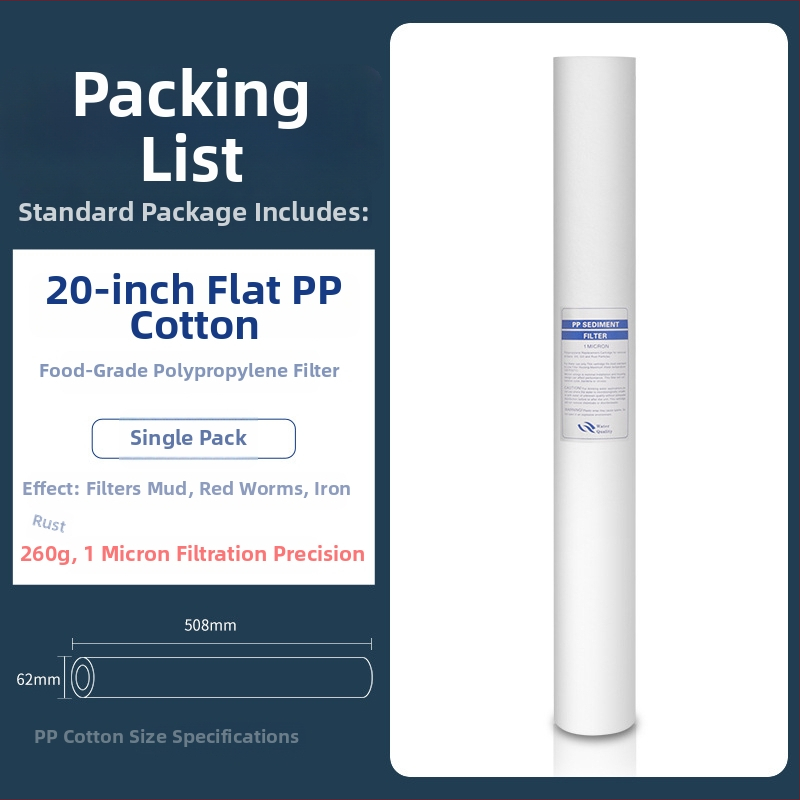 Vandens valymo filtro elementas – polipropilenas, PP medvilnės filtras, priekinis montavimas, 500 L/h