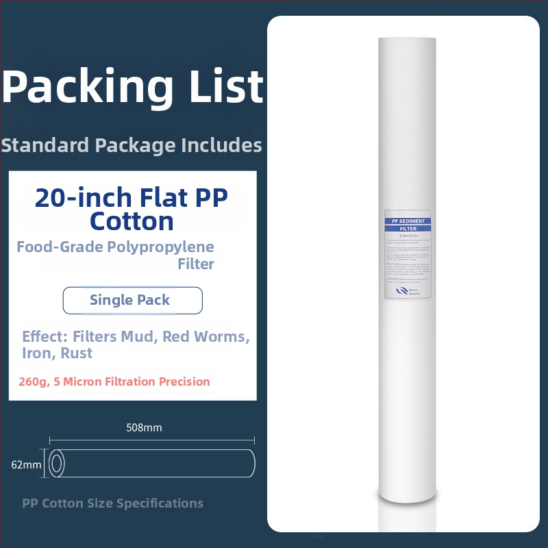 Vandens valymo filtro elementas – polipropilenas, PP medvilnės filtras, priekinis montavimas, 500 L/h