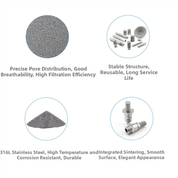316L roostevabast terasest keermestatud filtrielement, pulverkandis-sinteriseeritud filter, kõrge temperatuur, mikronitaseme täpsus, 98% adsorptsioon, poorsus 35–45%
