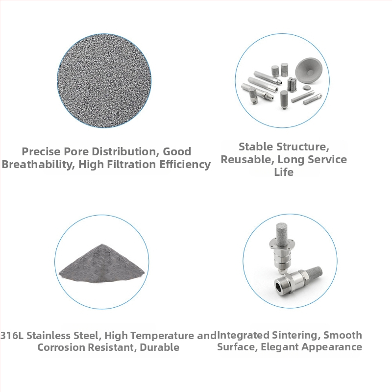 316L roostevabast terasest keermestatud filtrielement, pulverkandis-sinteriseeritud filter, kõrge temperatuur, mikronitaseme täpsus, 98% adsorptsioon, poorsus 35–45%