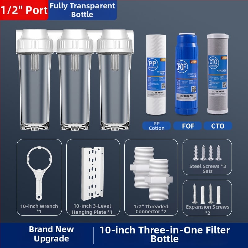 Priešfiltras vandens valytuvas, trijų etapų filtro buteliukas, PP/PET, prekės ženklas One Billion Hours