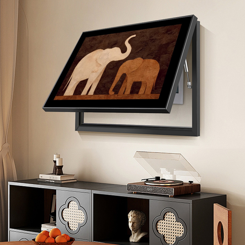 Dekoratyvinis įrėmintas paveikslas elektrinio skaitiklio dėžei su dramblio motyvu, krištolo porcelino tapyba, inkjet spausdinimas, viduramžių stilius, tinkamas svetainei ar restoranui