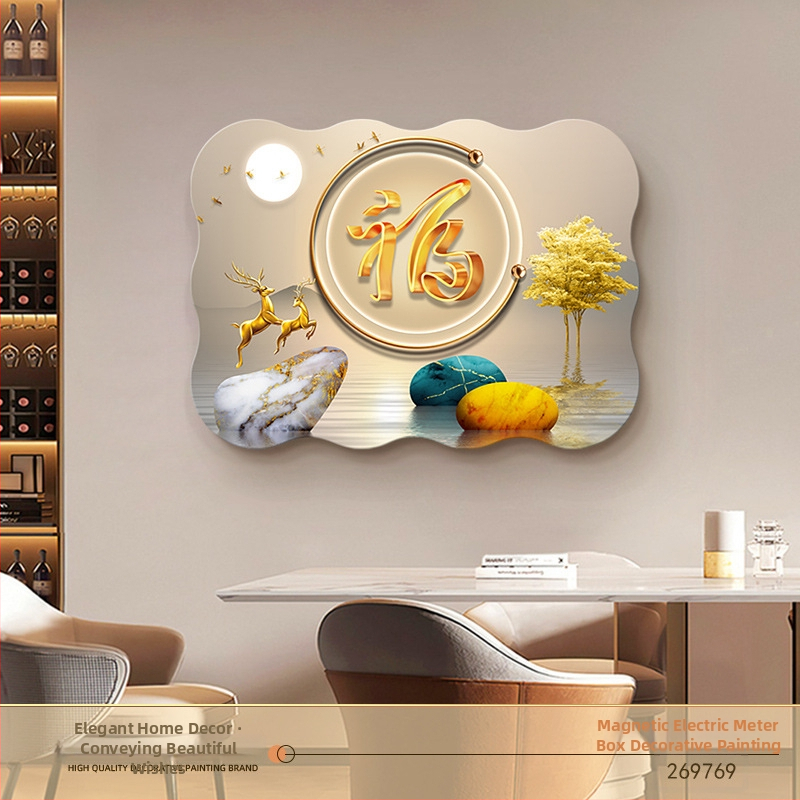 Dekoratyvinis paveikslas skaitiklio dėžutėje — magnetinis tvirtinimas, be gręžimo, be rėmo, gėlių motyvas, odinės dažų pagrindas