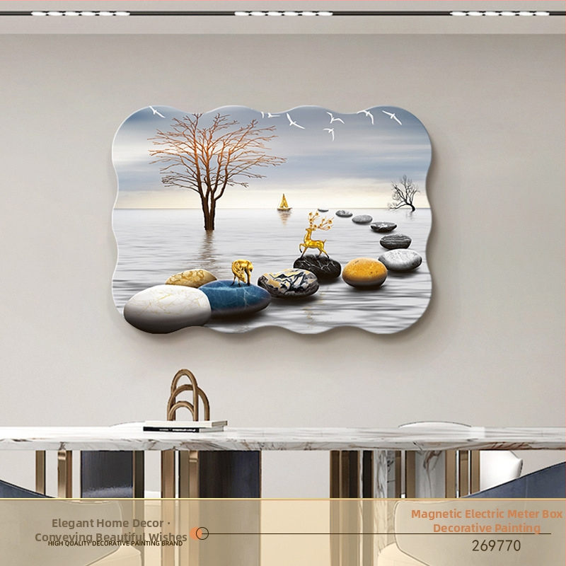 Dekoratyvinis paveikslas skaitiklio dėžutėje — magnetinis tvirtinimas, be gręžimo, be rėmo, gėlių motyvas, odinės dažų pagrindas