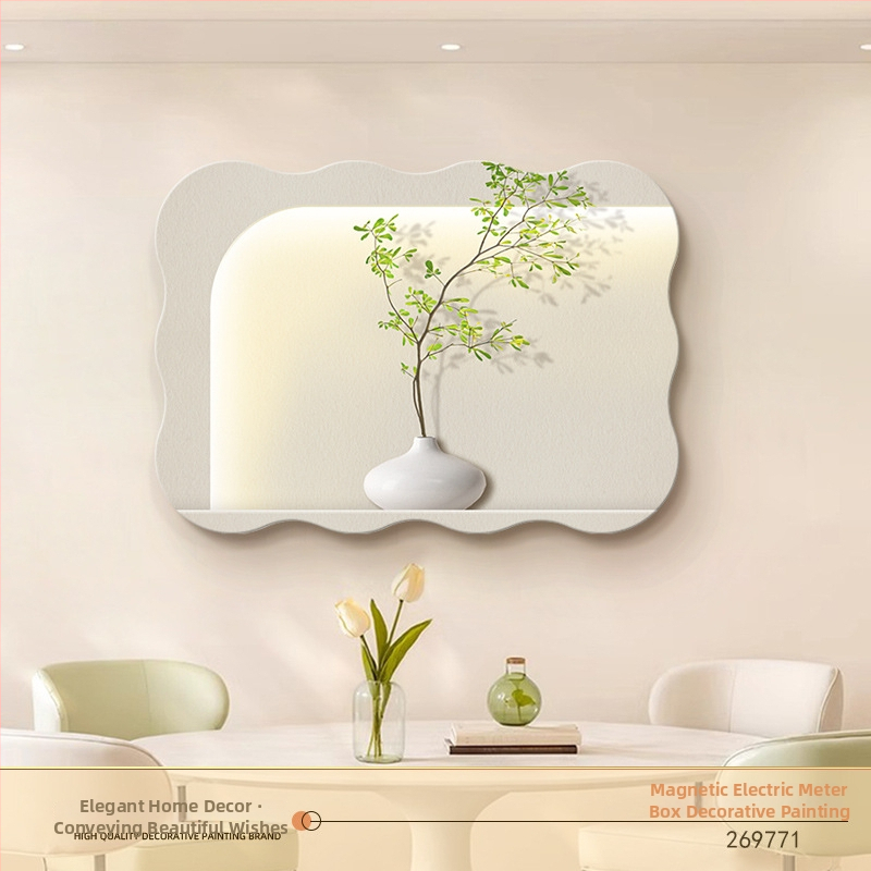 Dekoratyvinis paveikslas skaitiklio dėžutėje — magnetinis tvirtinimas, be gręžimo, be rėmo, gėlių motyvas, odinės dažų pagrindas