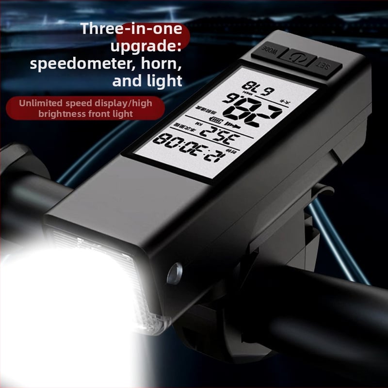 Be laidų dviračio šviesa su Type-C įkrovimu, dviračio skaitiklis ir ragų šviesa — daugiafunkcinis kalnų dviračio priedas
