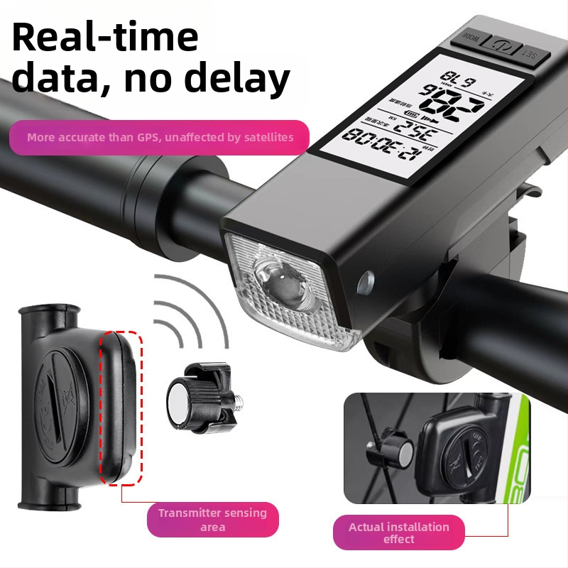 Be laidų dviračio šviesa su Type-C įkrovimu, dviračio skaitiklis ir ragų šviesa — daugiafunkcinis kalnų dviračio priedas