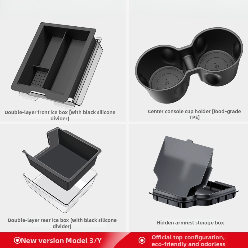 Tesla Model Y Centrinės konsolės laikymo dėžutė — plastikinė, skirta prietaisų skydeliui, atspari vandeniui ir spaudimui