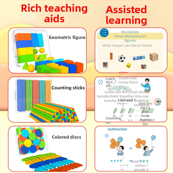 Medinių matematikos mokymo priemonių rinkinys 1–osios ir 2–osios klasėms – tangramai, skaitymo lazdelės, laikrodžio modelis, mokymo dėžutė, tomų rinkinys 1–2 (prekinis ženklas Youcai)