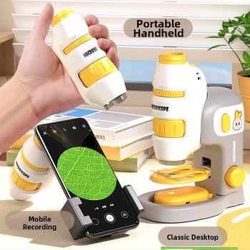 Laste mikroskoop 3-ühes, kompaktne hariv mänguasi, plastmassist, DIY-sõbralik, värvilises kastis pakendatud, mõeldud 4–6-aastastele, bioloogia/keemia (plastmass; DIY; värviline kast; 4–6 a.; bioloogia/keemia)