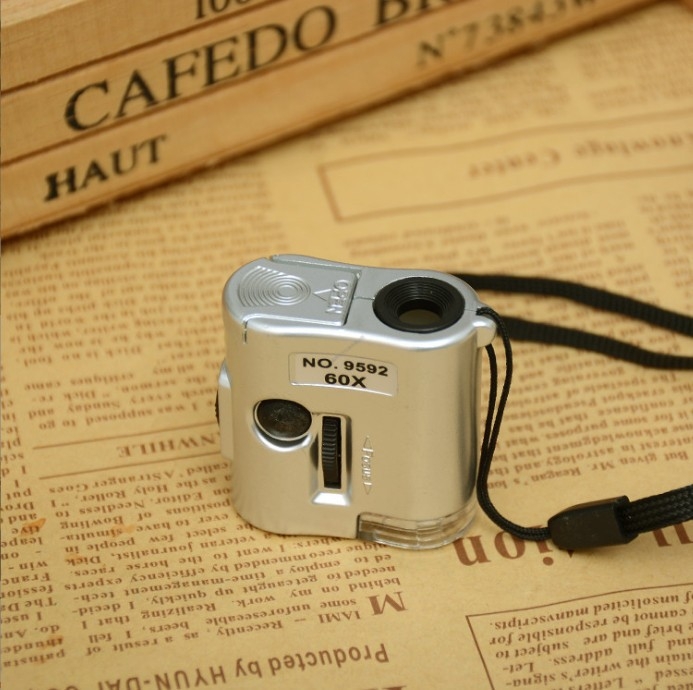 60x LED suurendusklaas raha tuvastamiseks ja antiikesemete identifitseerimiseks – nahkkott ja kaelarõngas, kaasaskantav mikroskoop