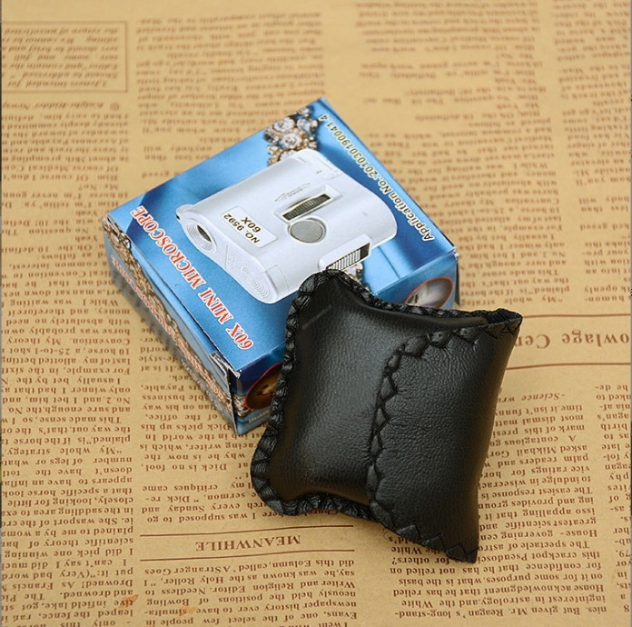 60x LED suurendusklaas raha tuvastamiseks ja antiikesemete identifitseerimiseks – nahkkott ja kaelarõngas, kaasaskantav mikroskoop