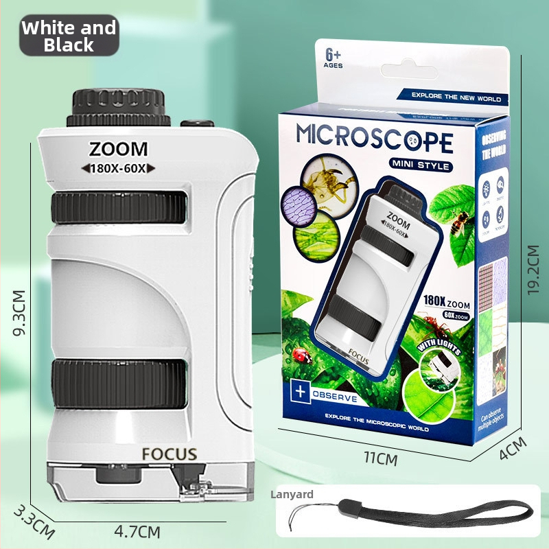 Portatiivne käsimikroskoop ja suurendusklaas – bioloogia ja keemia katsete komplekt, plastkonstruktsioon, mitteelektriline, mitmekülgne, 7–14 aastat