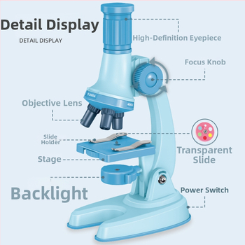 Laste mikroskoop 1200x suurendus – bioloogia eksperimentide komplekt 7–14-aastastele, plastikkorpus, mitte-elektriline, DIY-sõbralik