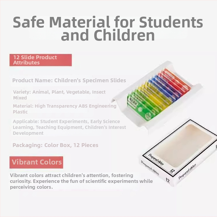 Σετ πλαστικών βιολογικών παρασκευασμάτων για εκπαίδευση μικροσκοπίου, DIY, 12 κουτιά, για ηλικίες 7–14 ετών