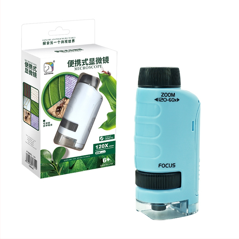 Kaasaskantav mikroskoop teaduskatseteks — käsitsi kasutatav, plastikust, bioloogia/keemia õppe mänguasi 7–14-aastastele (käsitsi kasutatav, plastikust, bioloogia/keemia, 7–14)