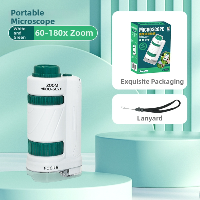 Kaasaskantav mikroskoop teaduskatseteks — käsitsi kasutatav, plastikust, bioloogia/keemia õppe mänguasi 7–14-aastastele (käsitsi kasutatav, plastikust, bioloogia/keemia, 7–14)
