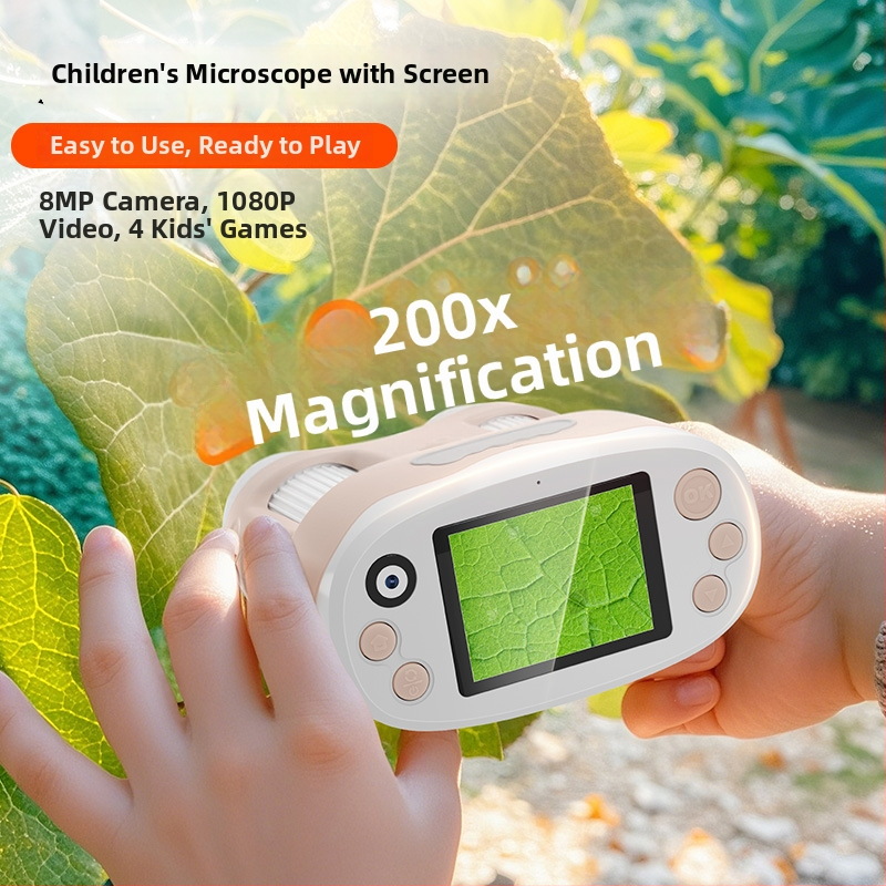 Vaikų rankinė mikroskopinė kamera su trimis objektyvais – vaizdo įrašams ir nuotraukoms, 5–12 MP, 2,0 colių LCD, atminties kortelė, modelis D200