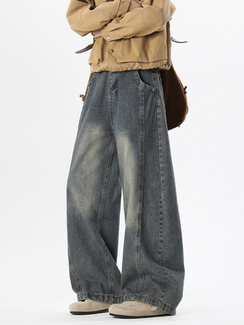 Jeanși bărbați, stil Hong Kong, croială lejeră, talie medie, nasturi în față