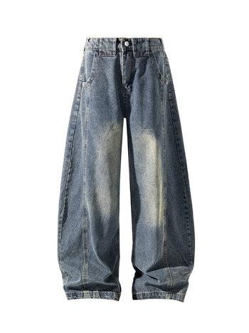 Jeanși bărbați, stil Hong Kong, croială lejeră, talie medie, nasturi în față