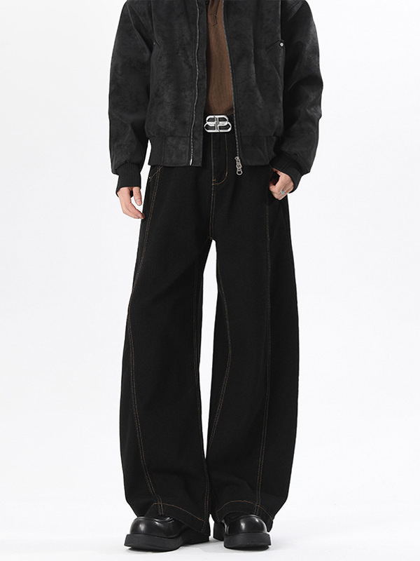 Jeanși bărbați, stil Hong Kong, croială lejeră, talie medie, nasturi în față